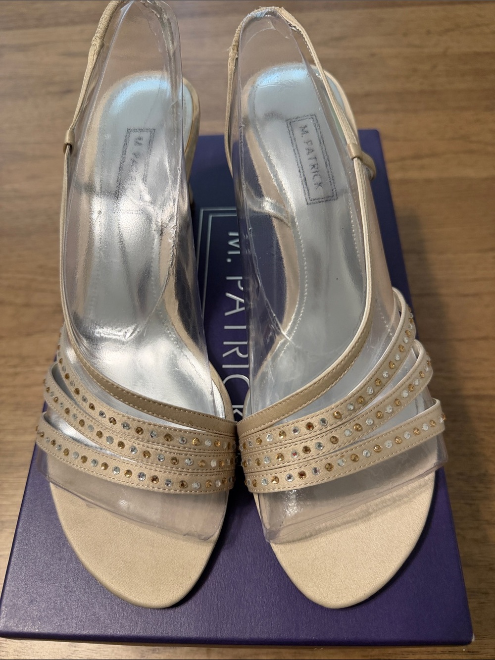 Nina Gold Beaded Clear Slingback Heels
